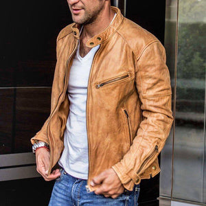 Maverik - Classic Men’s leather Jacket with Zipped Pockets