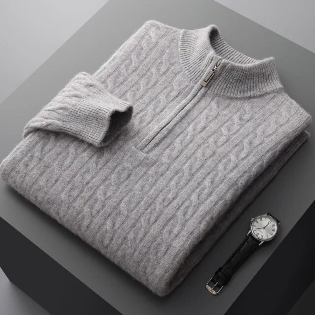 Dion - Woven 100% Cashmere Half Zip Sweater for Men