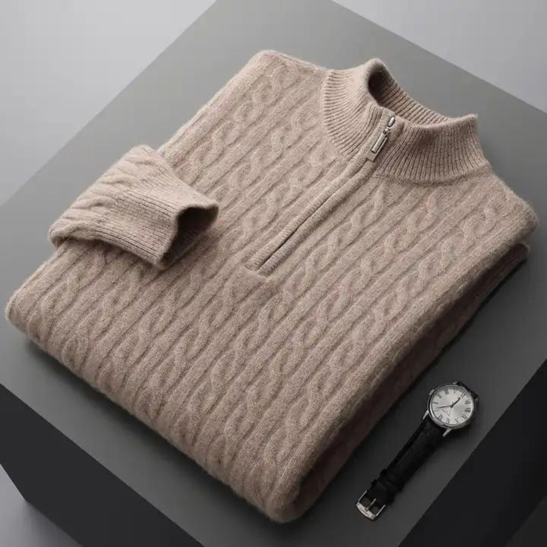 Dion - Woven 100% Cashmere Half Zip Sweater for Men