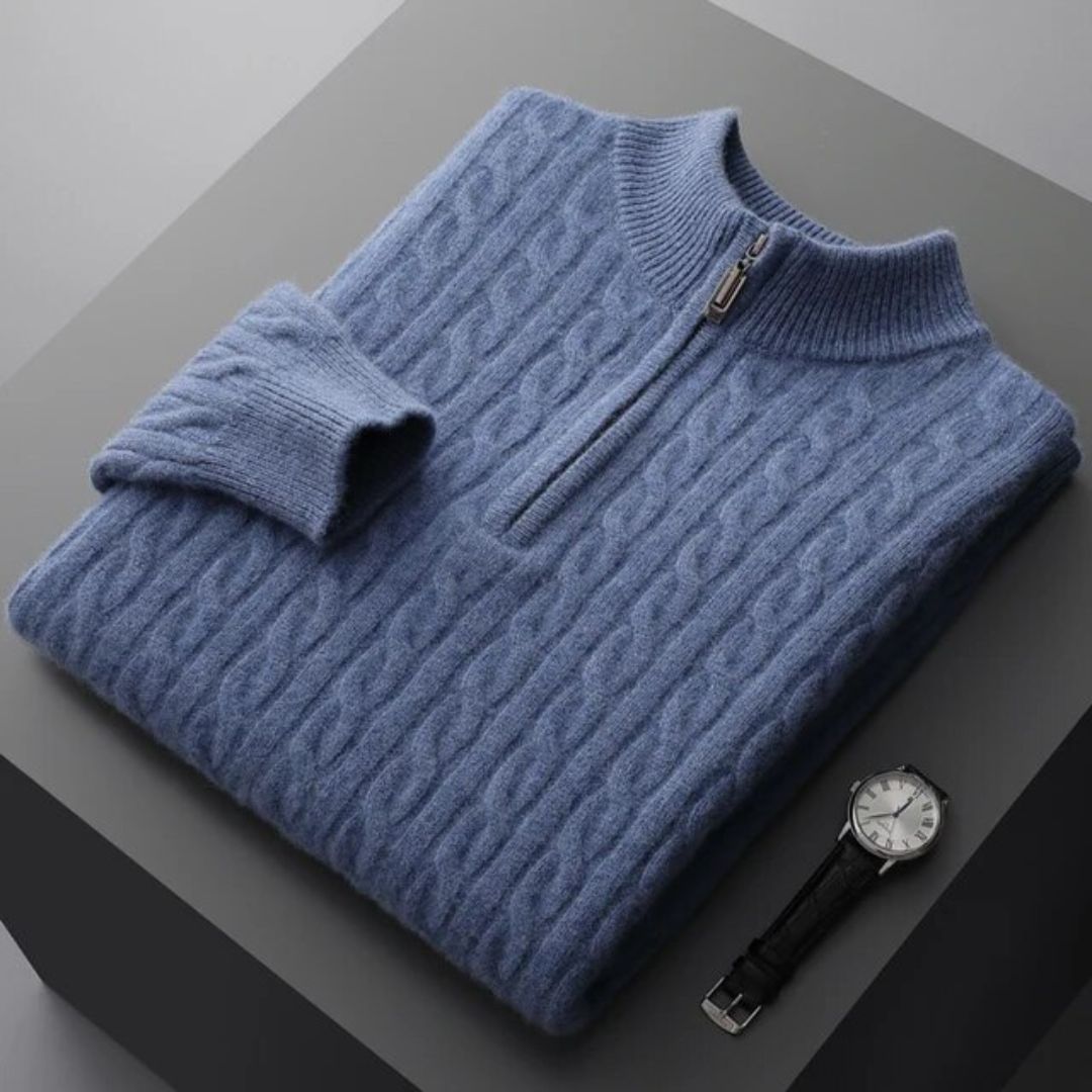 Dion - Woven 100% Cashmere Half Zip Sweater for Men