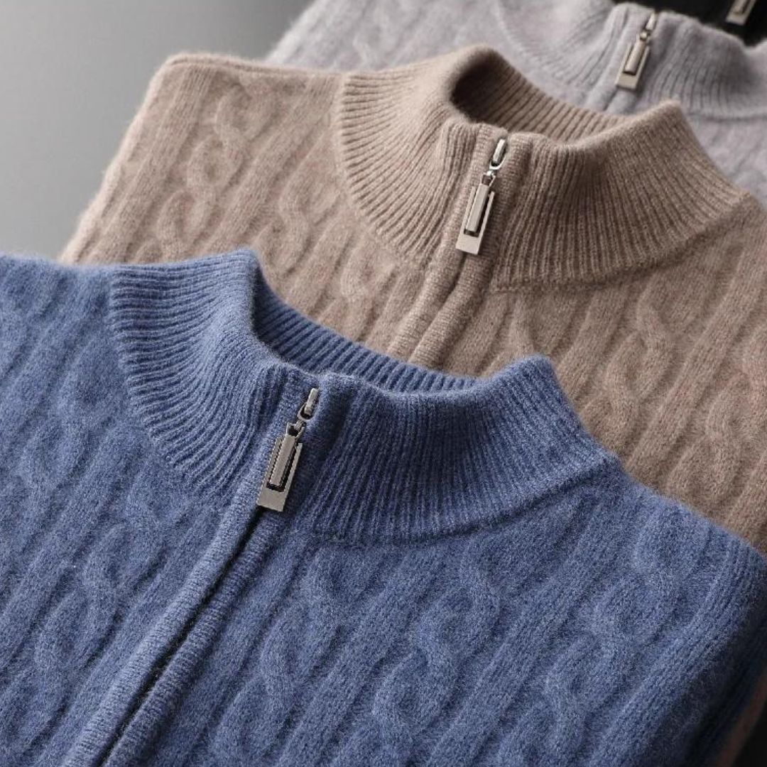 Dion - Woven 100% Cashmere Half Zip Sweater for Men