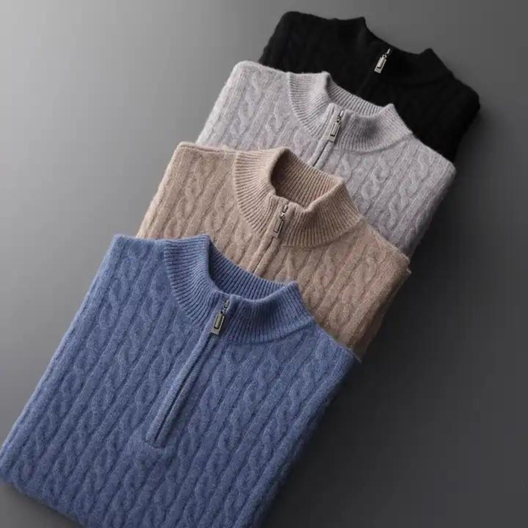 Dion - Woven 100% Cashmere Half Zip Sweater for Men