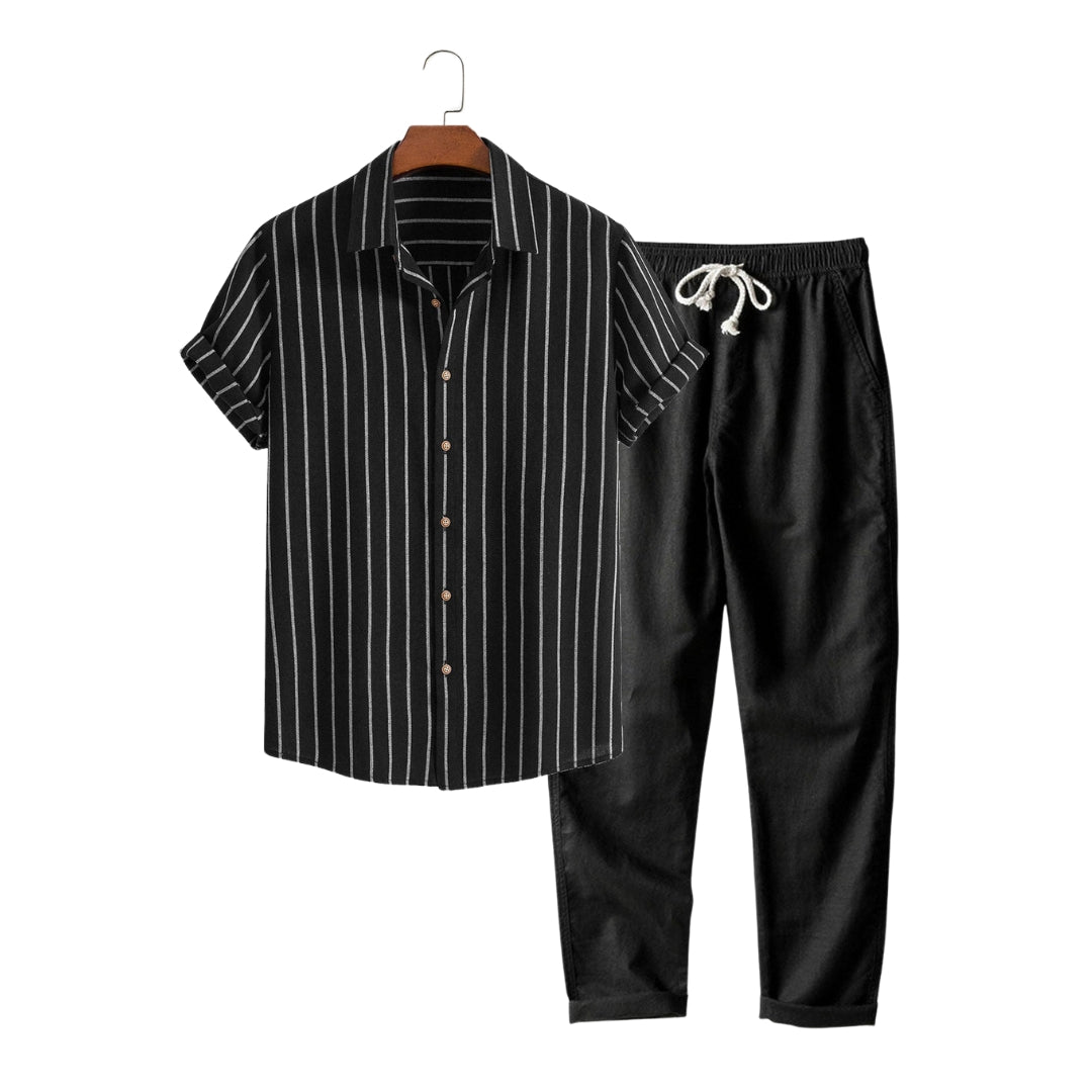 Douglas - Modern Stylish Striped Button Up Shirt & Linen Pants for Men