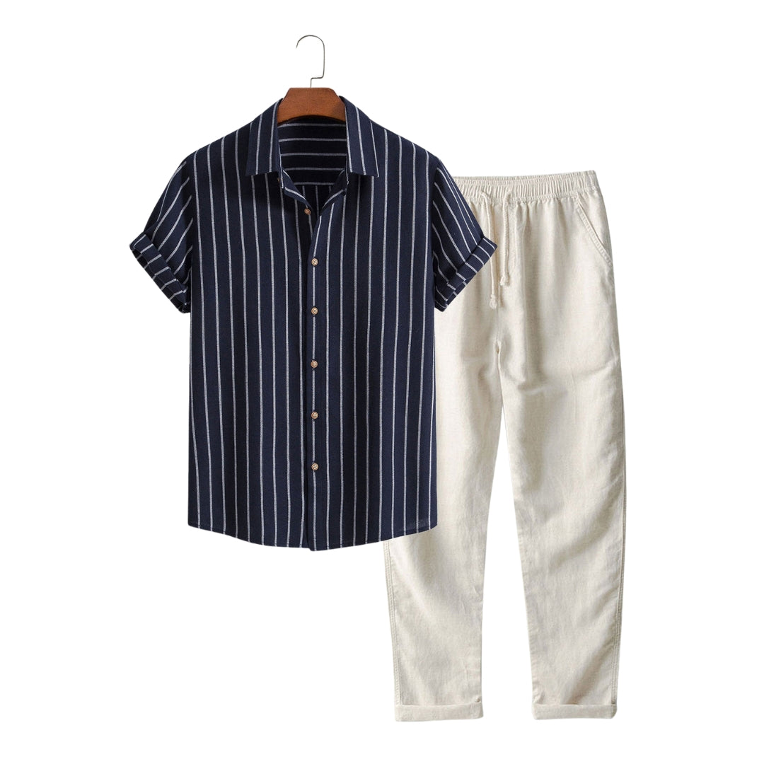 Douglas - Modern Stylish Striped Button Up Shirt & Linen Pants for Men