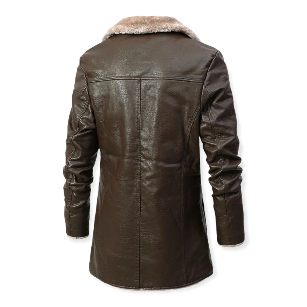 Alvano - Men's Long Leather Jacket with Sherpa Lining