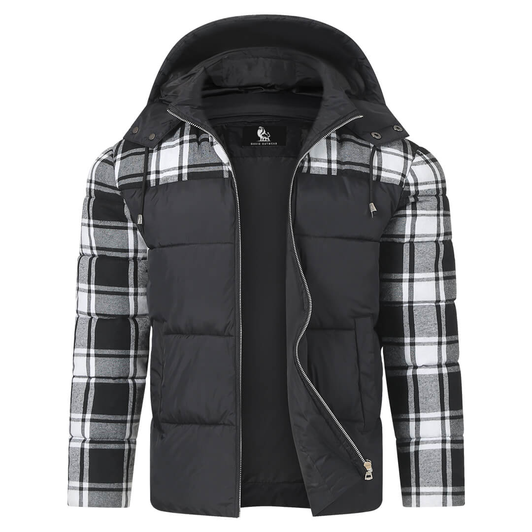 Julian - Stylish Black Plaid Puffer Jacket for Men