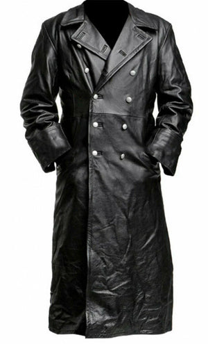 Oman - Long Leather Trench Coat for Men