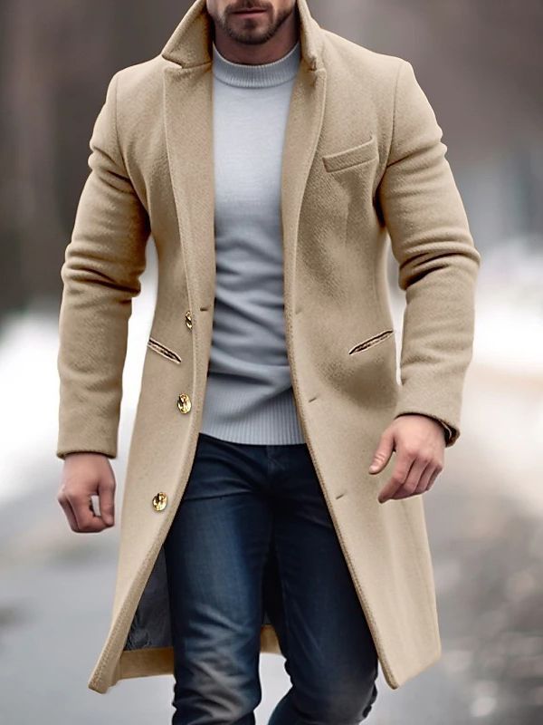 Orion - Long Coat with Turn-Down Collar for Men