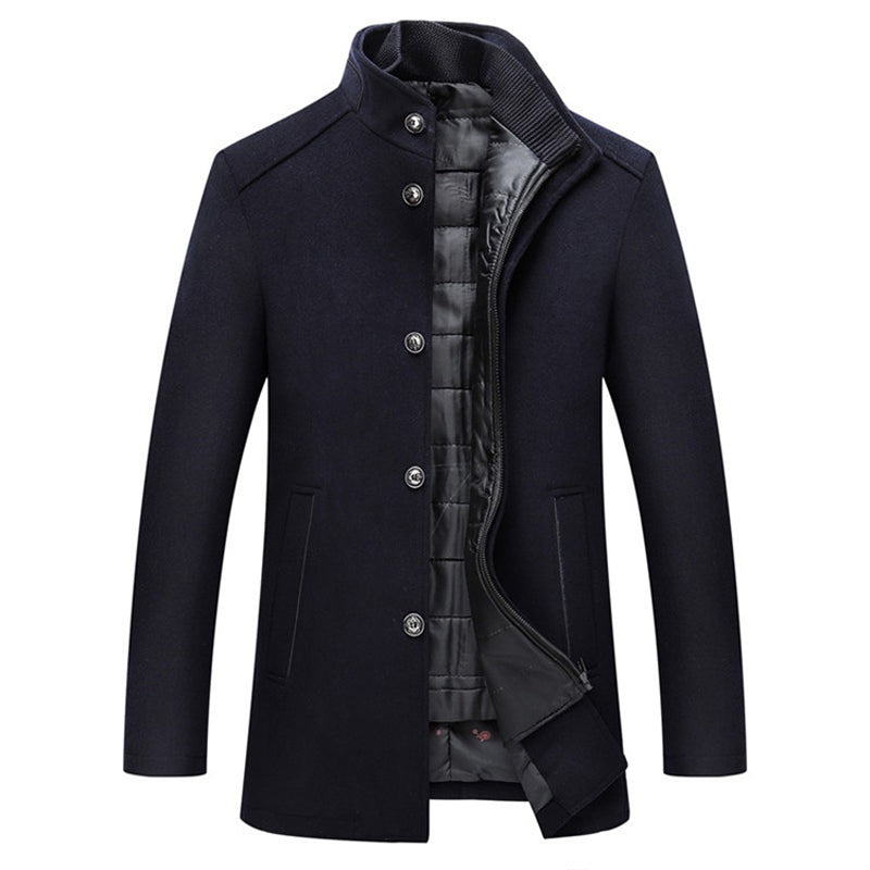 Borealis - Stylish Men's Warm Wool Stand Collar Long Coat