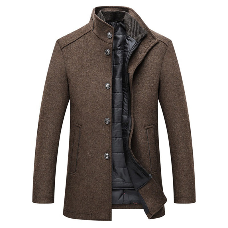 Borealis - Stylish Men's Warm Wool Stand Collar Long Coat